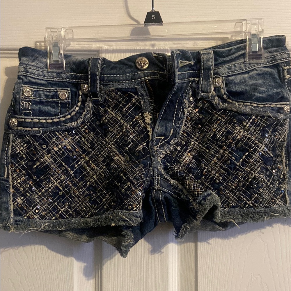 Miss Me Dark Blue Embellished Jean Shorts